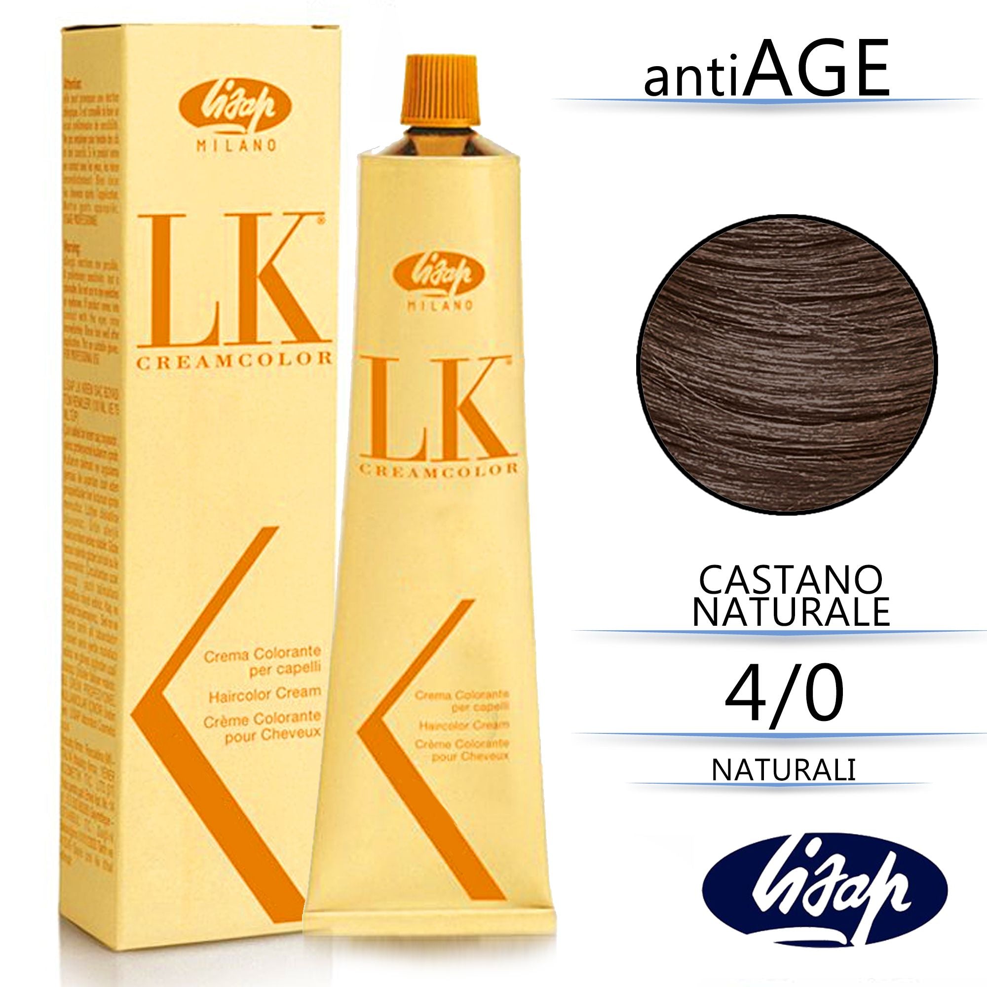 Lisap LK anti age Permanent Hair Colour - 100ml, 4/0 AA Medium brown / castano بني وسط
