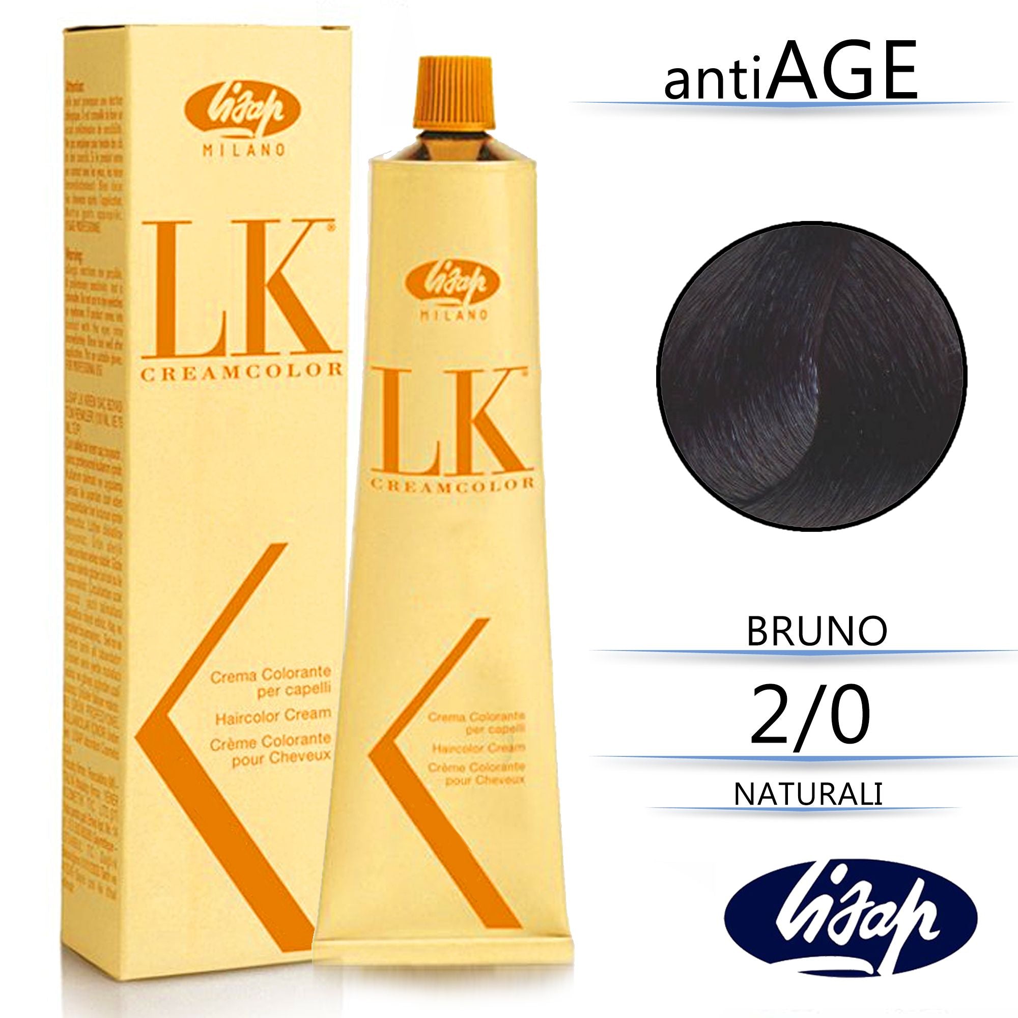 Lisap LK anti age Permanent Hair Colour - 100ml, 2/0 AA Very dark brown / Bruno بني