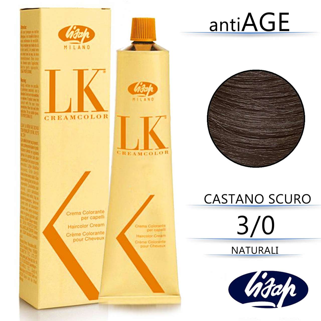 Lisap LK anti age Permanent Hair Colour - 100ml, 3/0 AA Dark Brown / Castano بني غامق