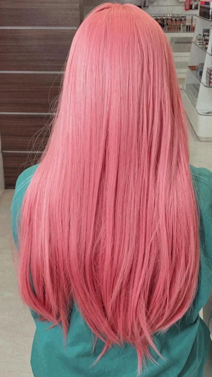 Cosplay long wig with bangs - Baby Pink