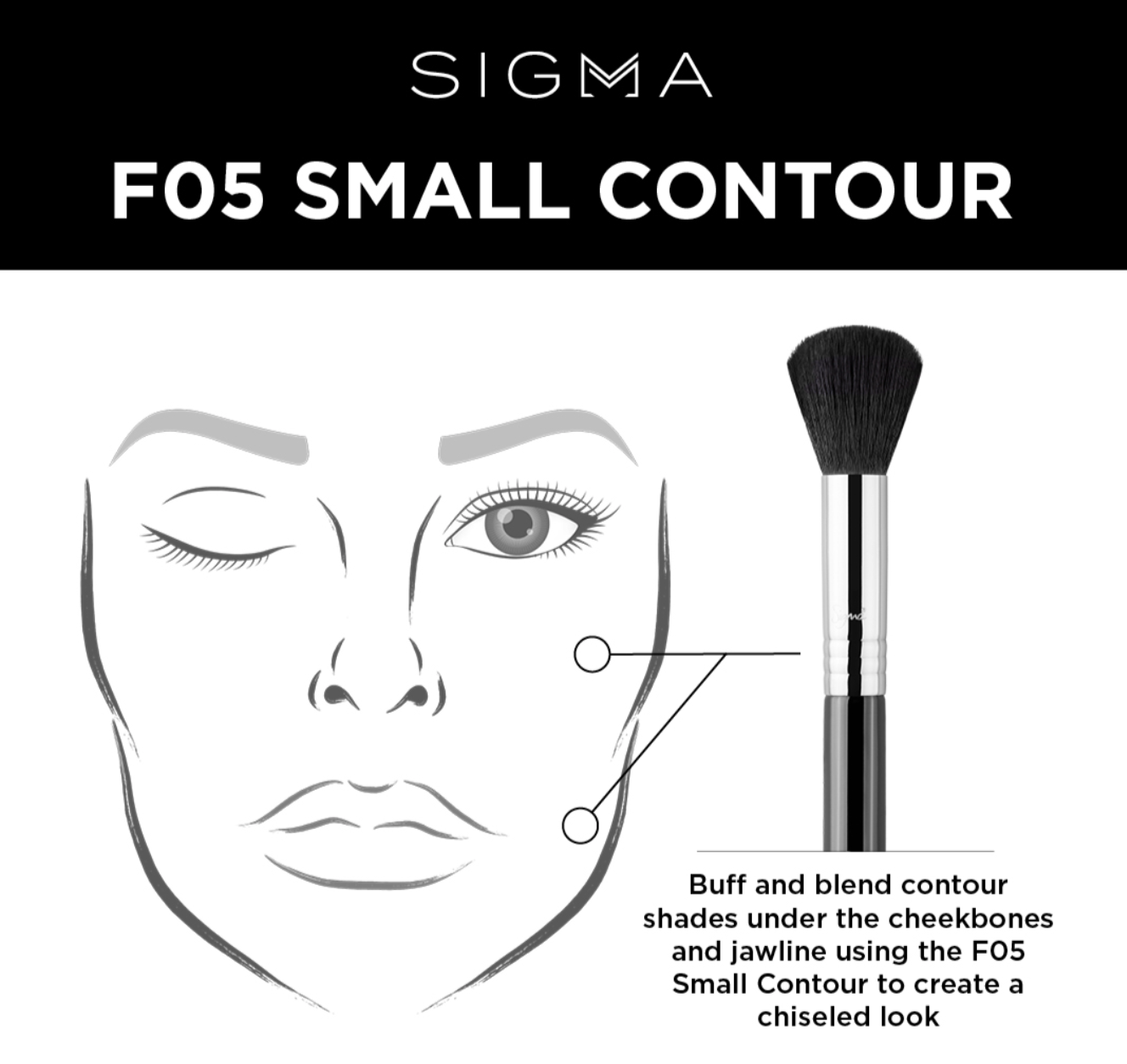 Sigma Beauty - F05 SMALL CONTOUR BRUSH – BLACK/CHROME