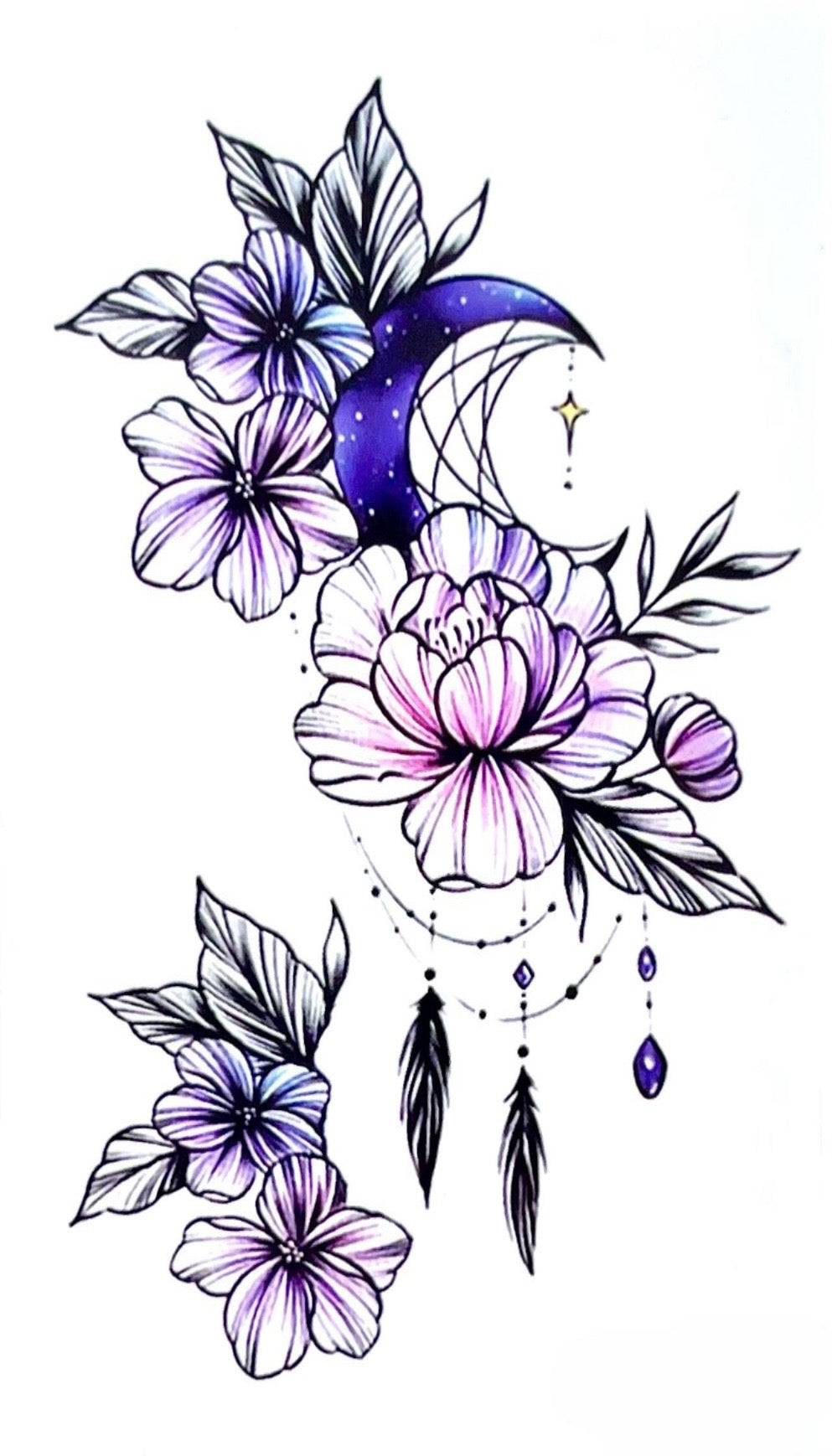 Temporary Body Tattoo - Moon & Flowers 01