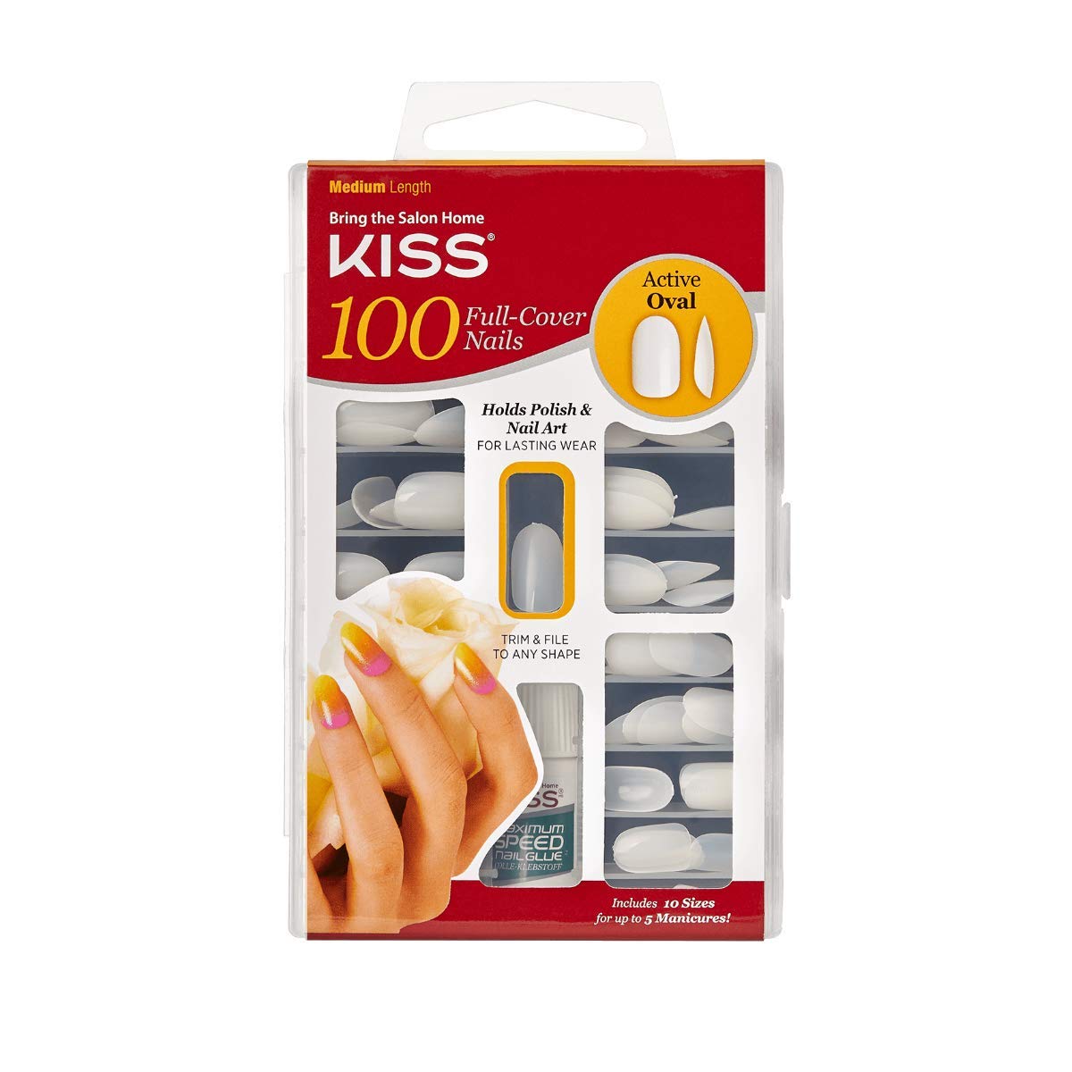 KISS100 Full Cover Nails Kit, Medium, 100 Nails