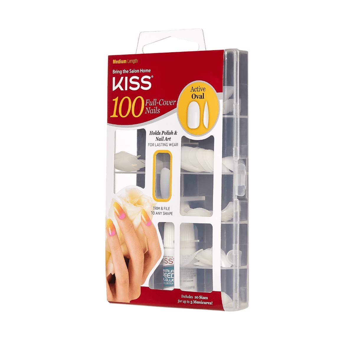 KISS100 Full Cover Nails Kit, Medium, 100 Nails