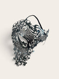 Black Masquerade Mask with Clear Stones – Laser Cut Metal Half Face Mask