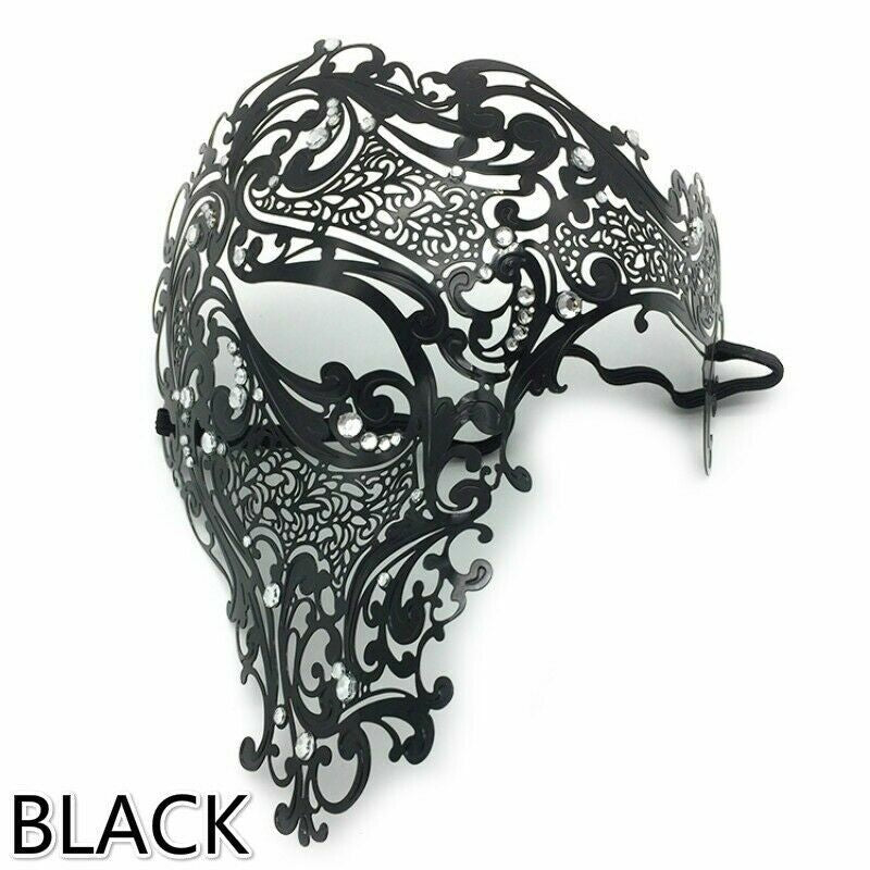 Black Masquerade Mask with Clear Stones – Laser Cut Metal Half Face Mask