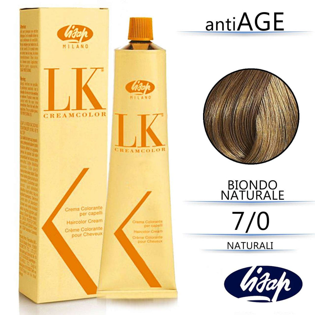 Lisap LK anti age Permanent Hair Colour - 100ml, 7/0 Medium Blonde / Biondo Naturale / أشقر وسط