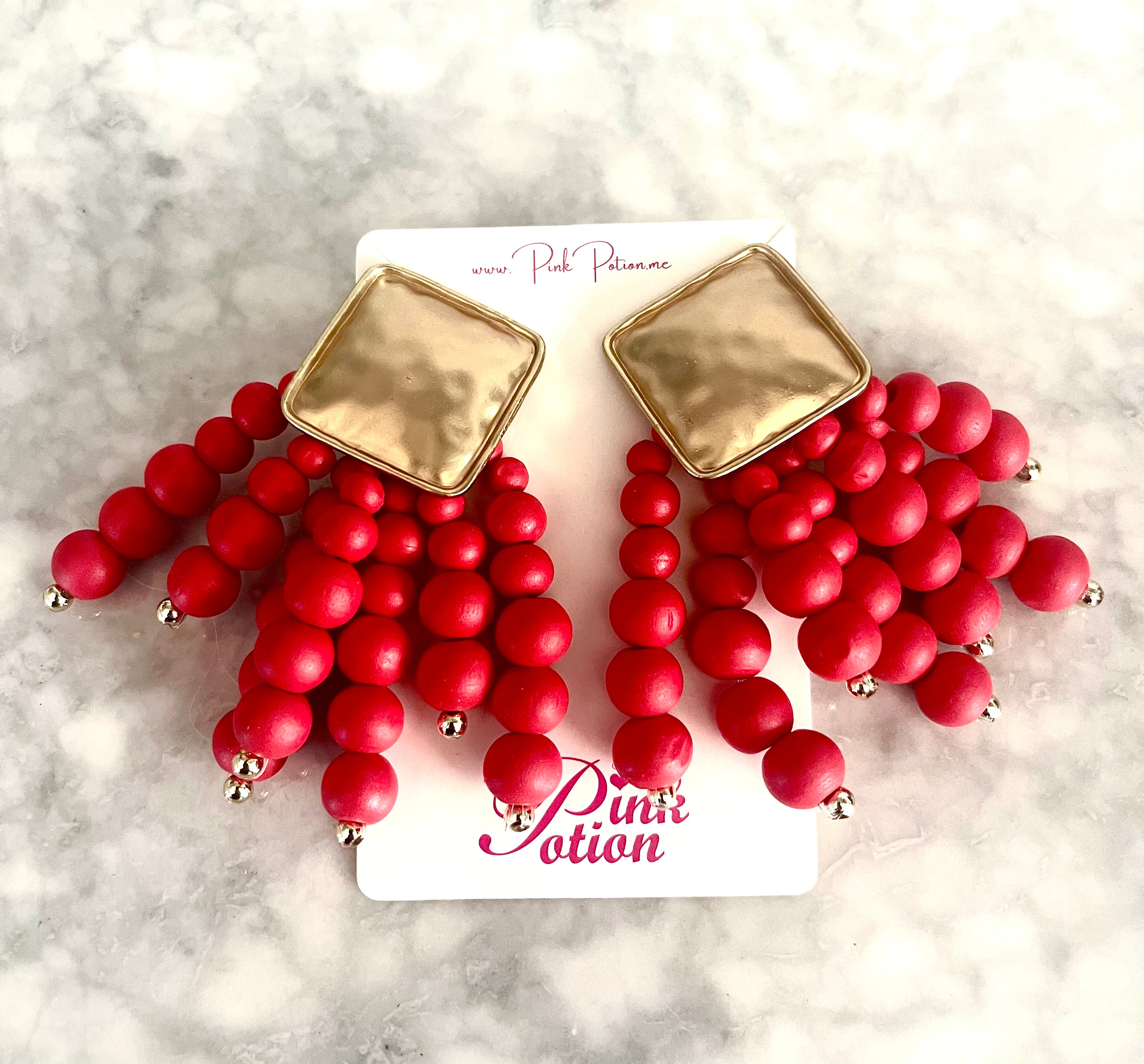 Drop earrings - Bohemian ( Red  )