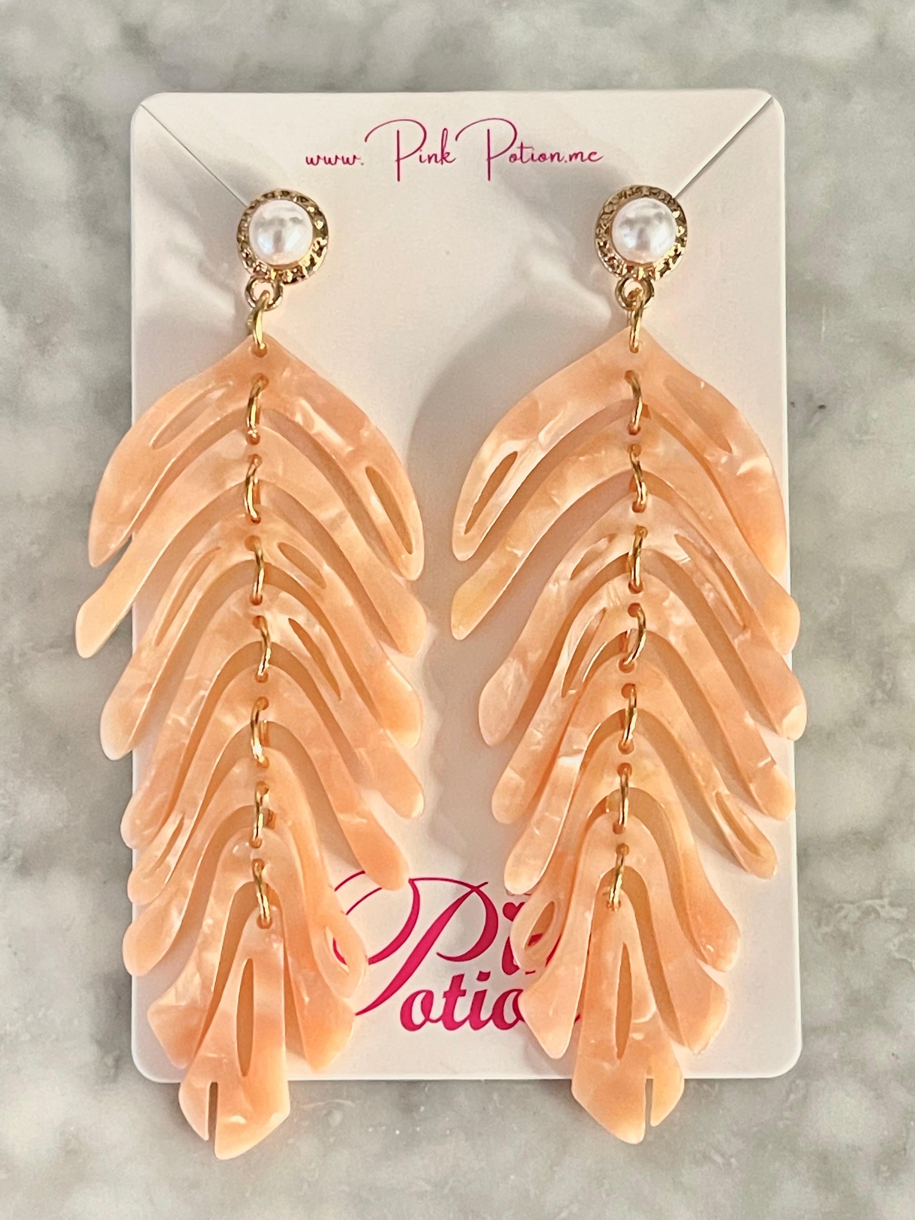 Drop earrings - Champagne Acrylic marble leaf