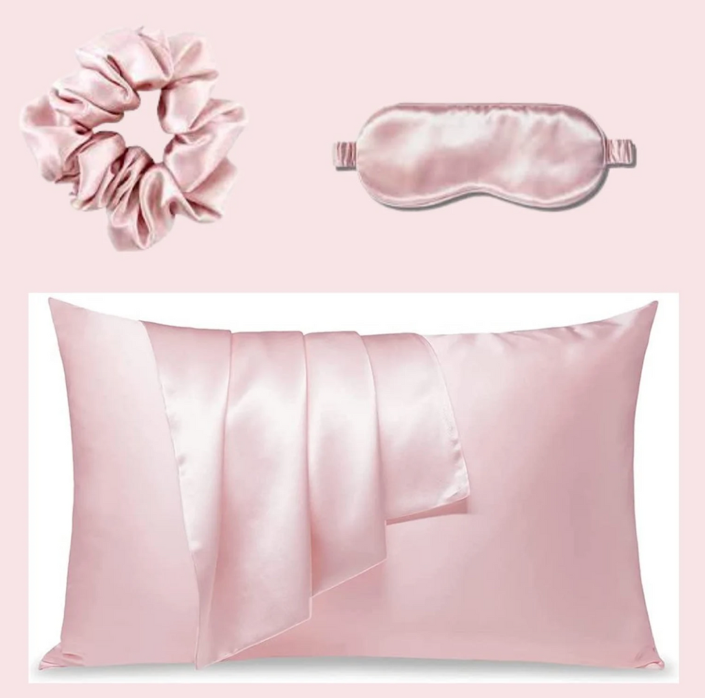 Satin Set ( PILLOWCASE , Hair Crunchie , eye mask ) |Frizz free Hair