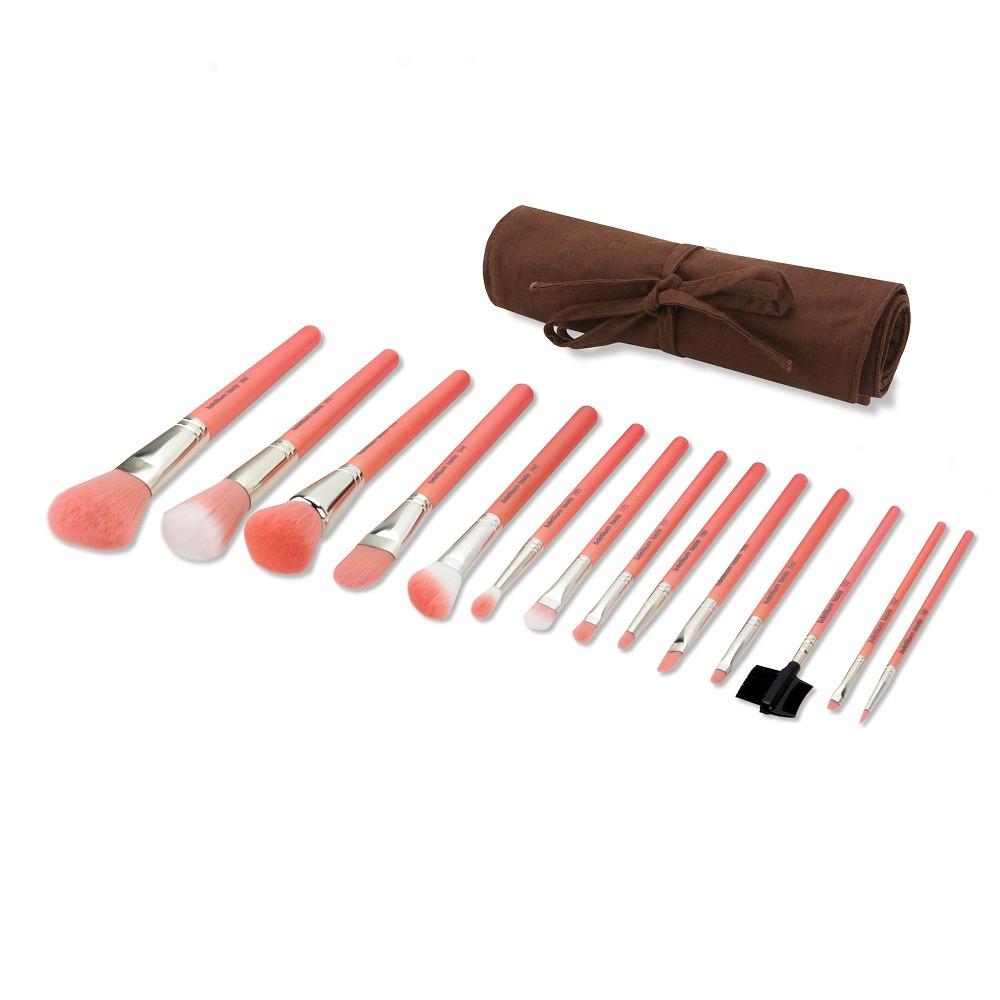 bdellium tools - PINK BAMBU COMPLETE 14PC. BRUSH SET WITH ROLL-UP POUCH