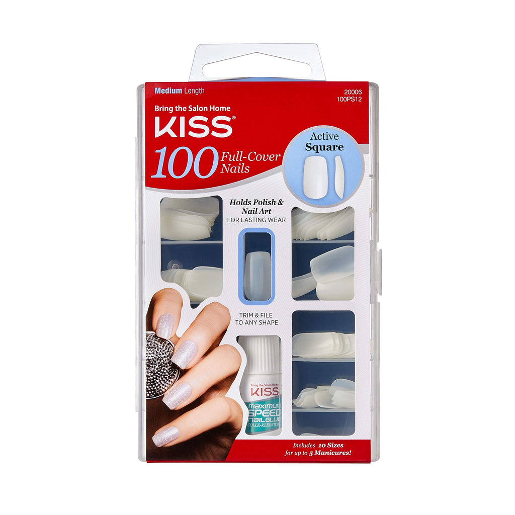 KISS 100 Full-Cover Nail Kit Active Square
